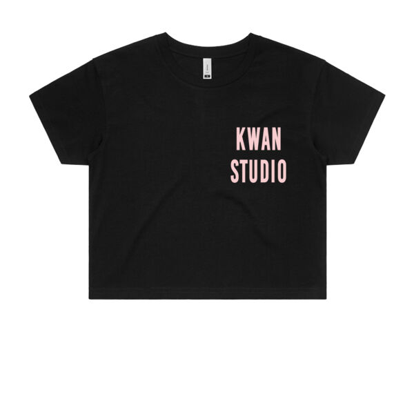 Kwan Studio logo Womens Cropped Tee (Pink print on front only) Kwan Studio logo Womens Cropped Tee (Pink print on front only) Thumbnail