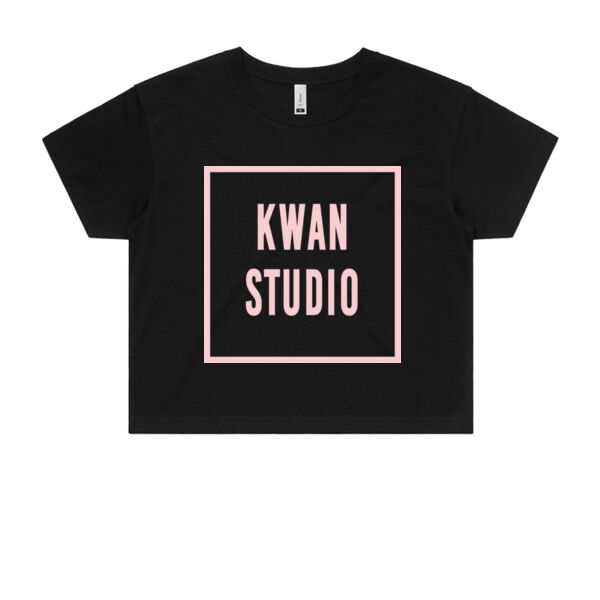 Kwan Studio logo square Womens Cropped Tee (Pink print on front only) Thumbnail