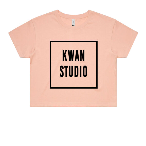 Kwan Studio logo square Womens Cropped Tee (Black print on front only) Thumbnail