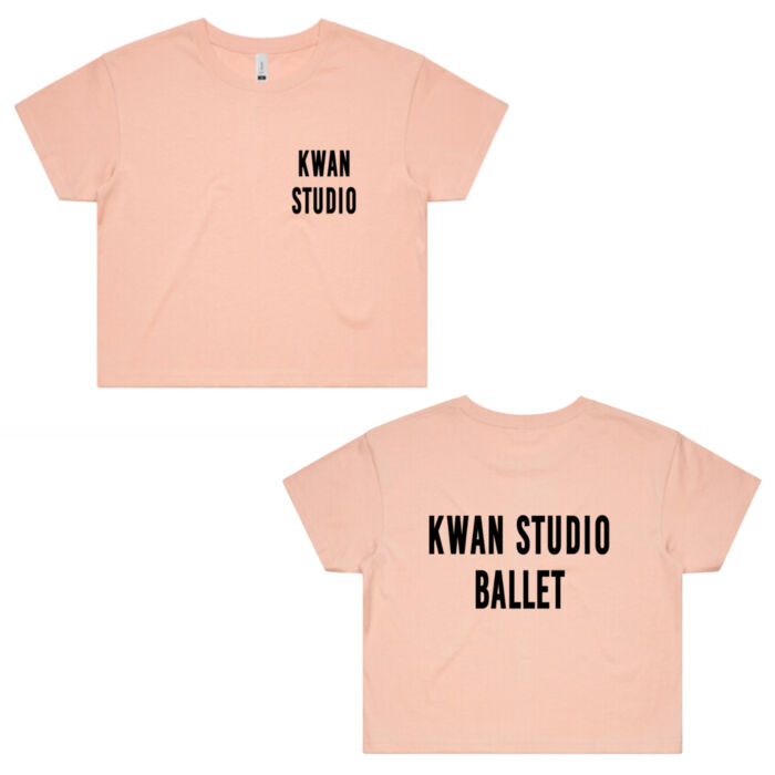Kwan Studio logo + text on back Womens Cropped Tee (Black print) Kwan Studio logo + text on back Womens Cropped Tee (Black print) Thumbnail