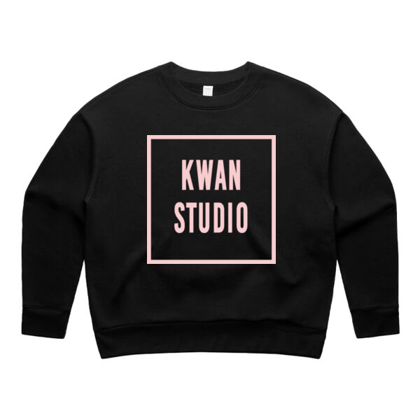 Kwan Studio logo square Womens crew jumper (Pink print on front only) Thumbnail