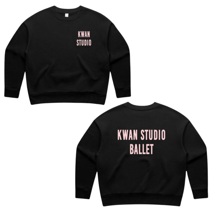 Kwan Studio logo + text on back Womens crew jumper (Pink print) Kwan Studio logo + text on back Womens crew jumper (Pink print) Thumbnail