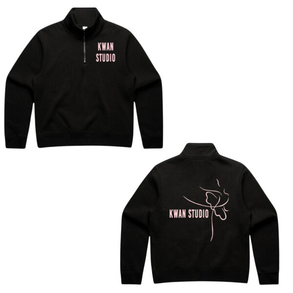 Kwan Studio logo + ballerina on back Womens zip jumper (Pink print) Thumbnail
