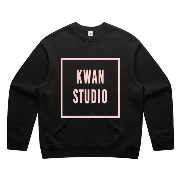 Kwan Studio logo square Mens crew jumper (Pink print on front only) Thumbnail