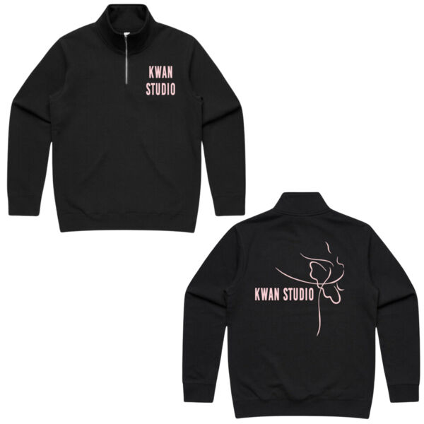 Kwan Studio logo + ballerina on back Mens zip jumper (Pink print) Thumbnail