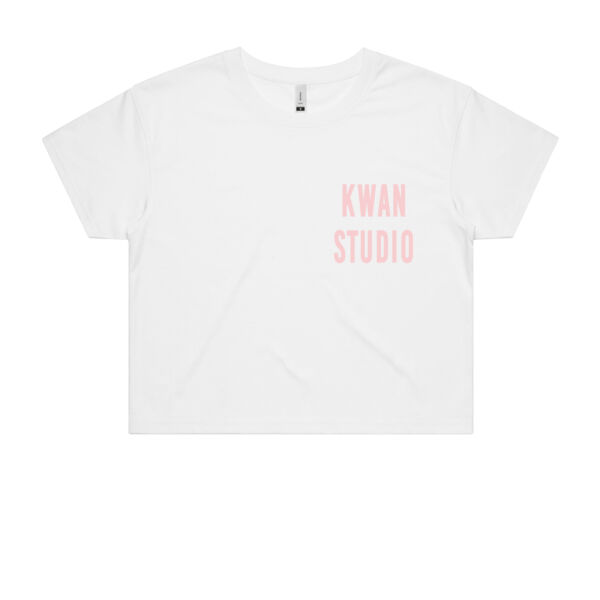 Kwan Studio logo Womens Cropped Tee (Pink print on front only) Kwan Studio logo Womens Cropped Tee (Pink print on front only) Thumbnail