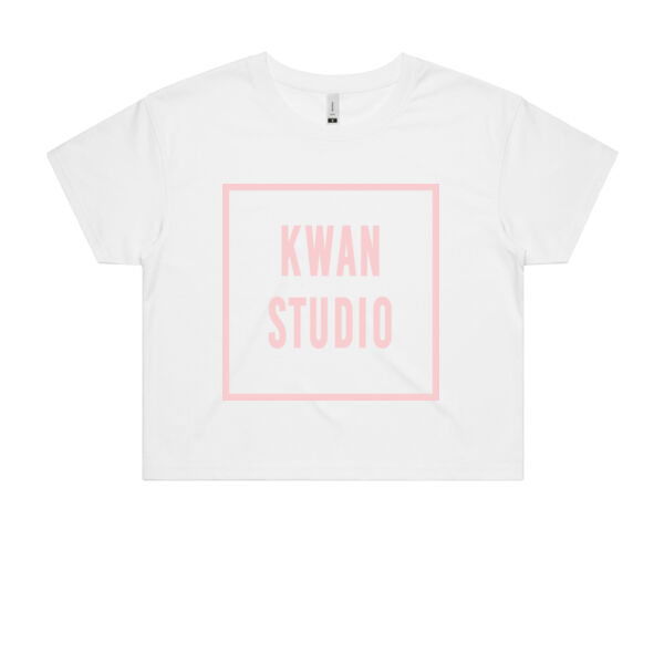 Kwan Studio logo square Womens Cropped Tee (Pink print on front only) Kwan Studio logo square Womens Cropped Tee (Pink print on front only) Thumbnail