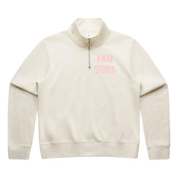 Kwan Studio logo Womens zip jumper (Pink print on front only cream jumper) Kwan Studio logo Womens zip jumper (Pink print on front only cream jumper) Thumbnail